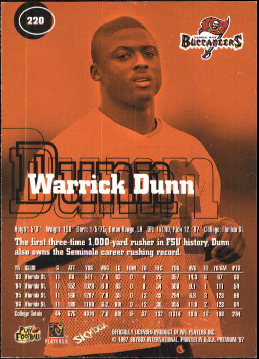 1997 SkyBox Premium #220 Warrick Dunn RC back image