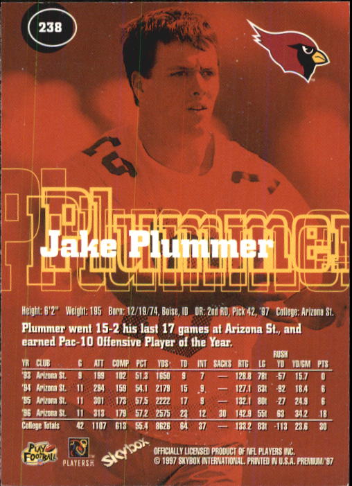 1997 SkyBox Premium #238 Jake Plummer RC back image