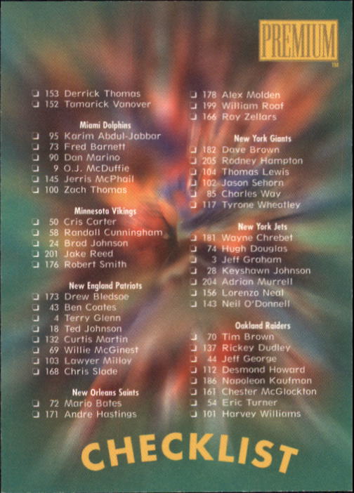 1997 Skybox Premium Football "Main Set" Base Cards - Picture 360 of 361