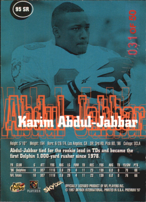 1997 SkyBox Premium Rubies #95 Karim Abdul-Jabbar back image