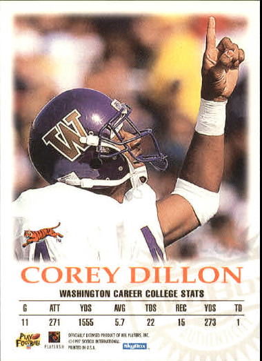 1997 SkyBox Premium Autographics #18 Corey Dillon IM/S back image