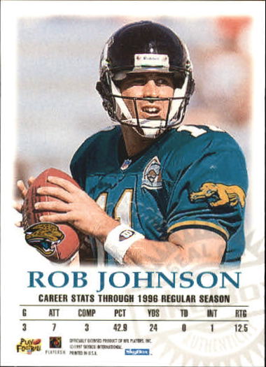 1997 SkyBox Premium Autographics #32 Rob Johnson EX/IM/S back image