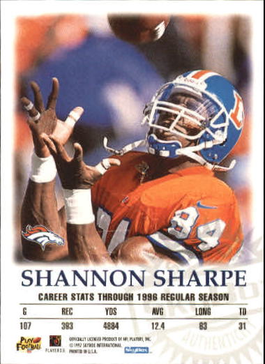 1997 SkyBox Premium Autographics #51 Shannon Sharpe EX/IM/MU/S back image