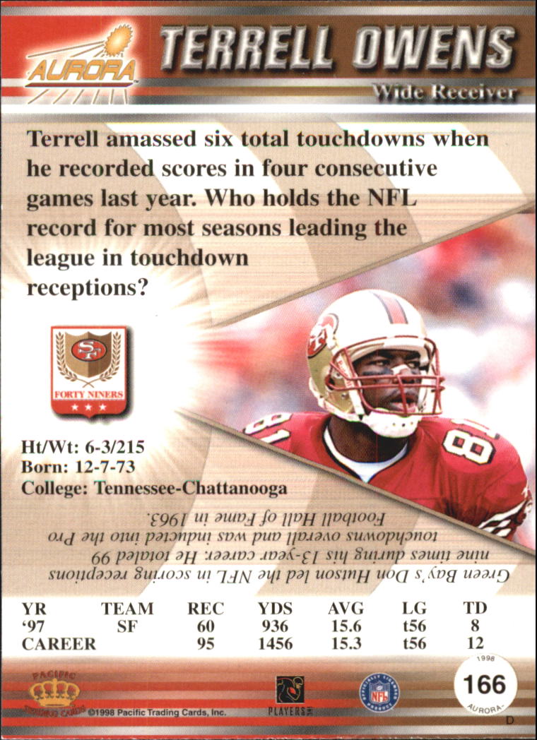 1998 Aurora #166 Terrell Owens back image