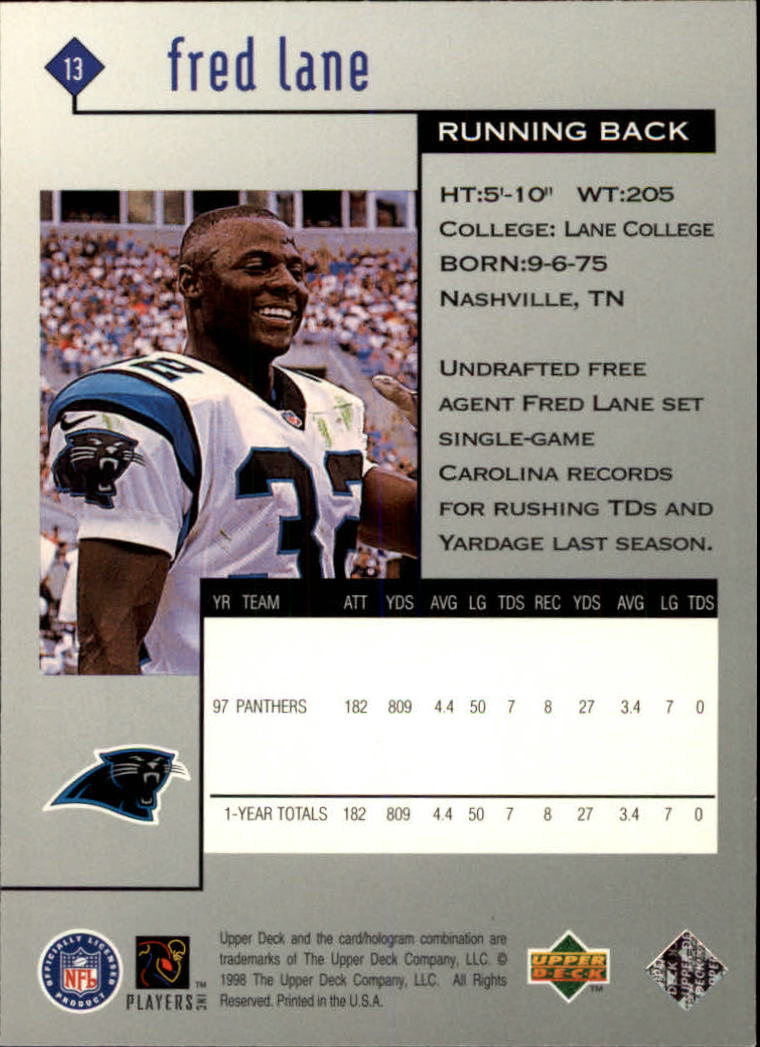 1998 Black Diamond Rookies #13 Fred Lane back image
