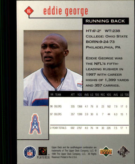 1998 Black Diamond Rookies #86 Eddie George back image