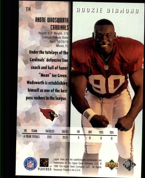 1998 Black Diamond Rookies #114 Andre Wadsworth RC back image