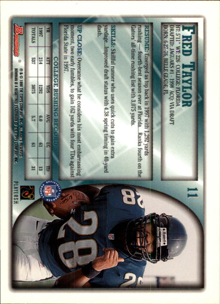 1998 Bowman #11 Fred Taylor RC back image