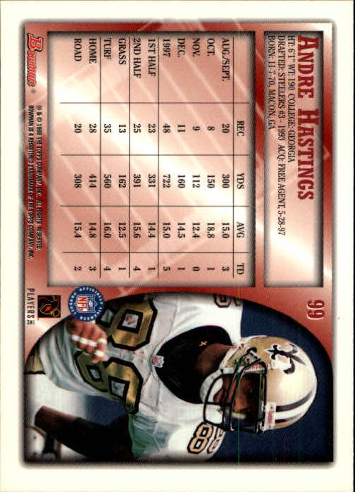 1998 Bowman #99 Andre Hastings back image