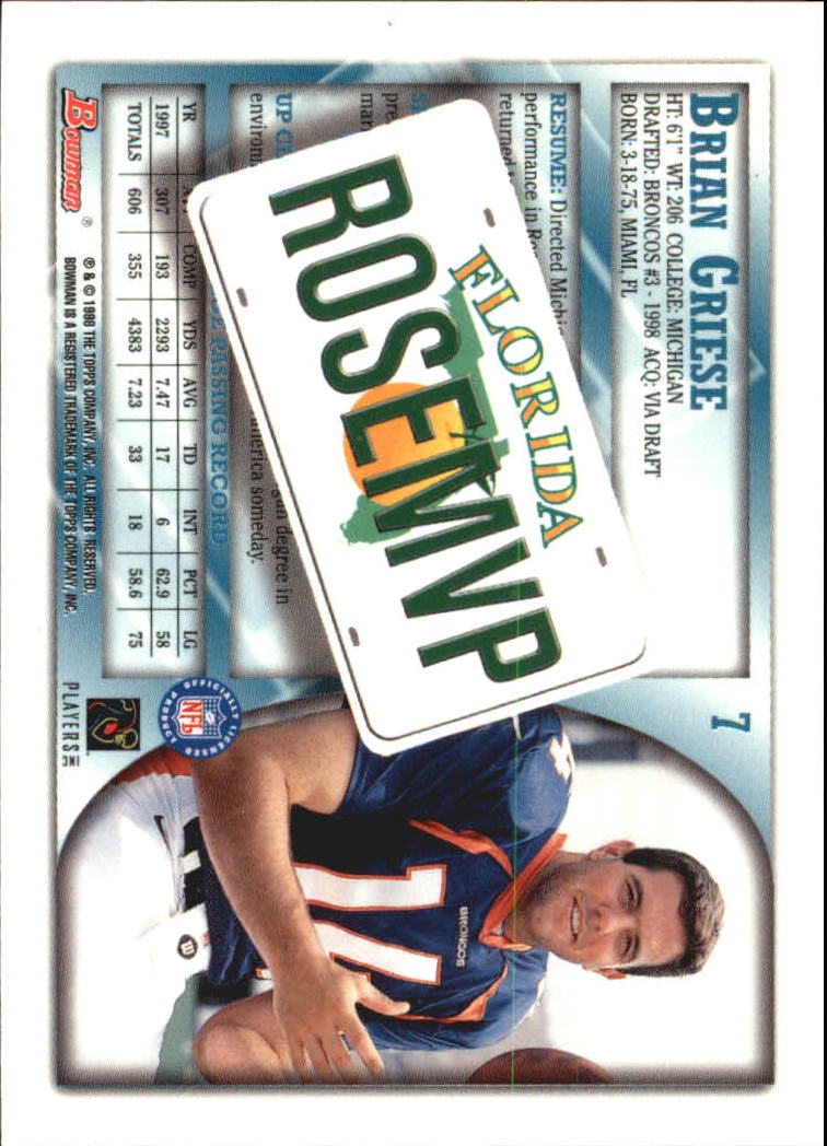 1998 Bowman Interstate #7 Brian Griese back image