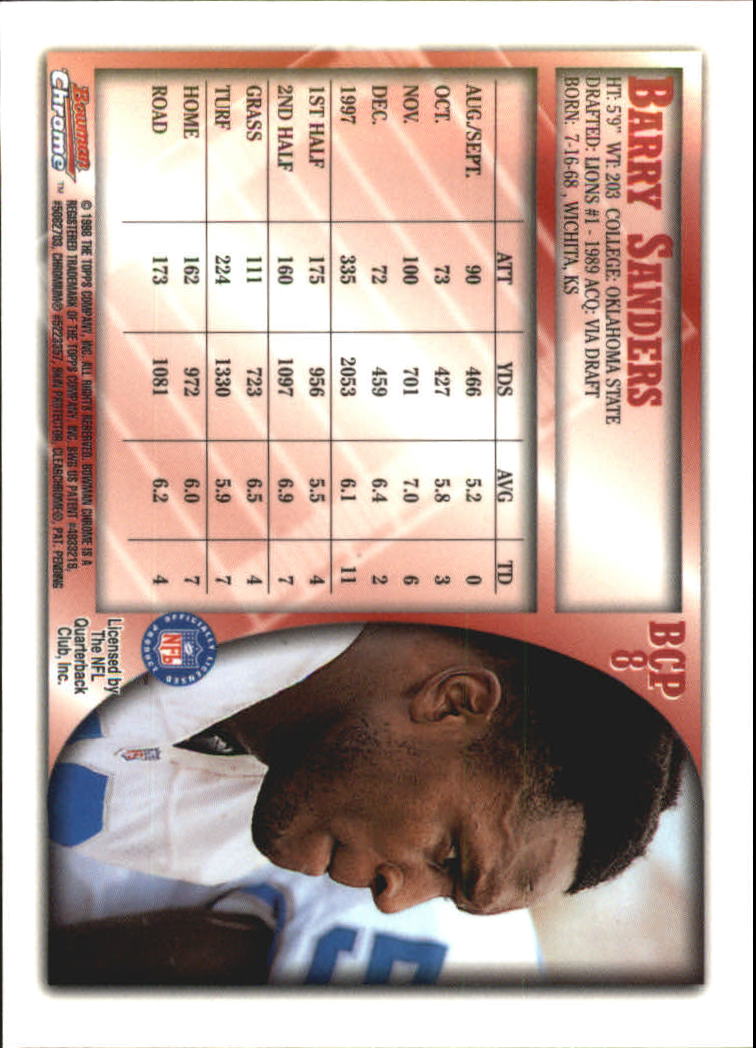1998 Bowman Chrome Preview #BCP8 Barry Sanders back image