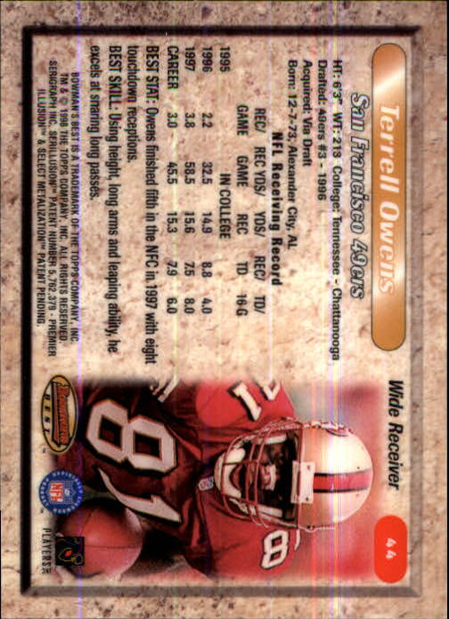 1998 Bowman's Best #44 Terrell Owens back image