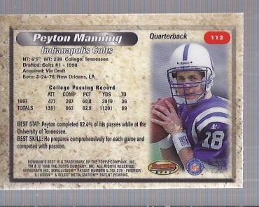 1998 Bowman's Best #112 Peyton Manning RC back image