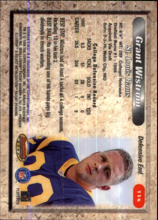 1998 Bowman's Best #114 Grant Wistrom RC back image