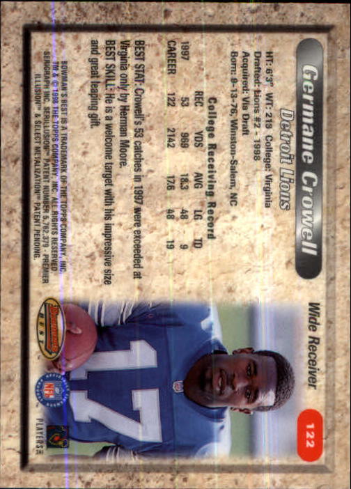 1998 Bowman's Best #122 Germane Crowell RC back image