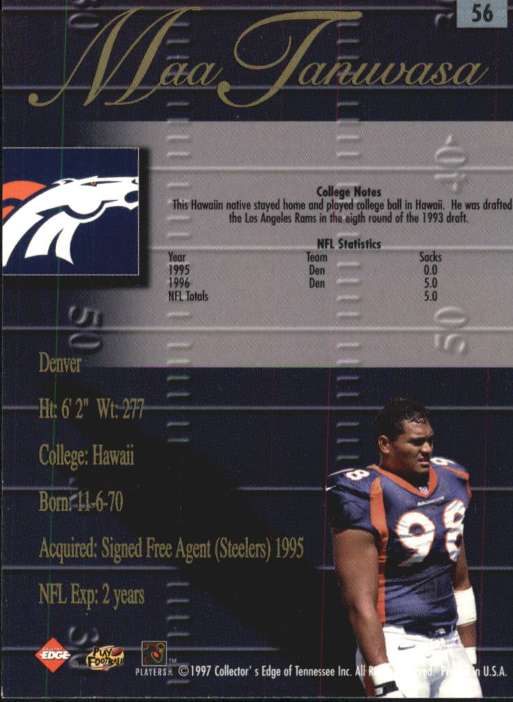 1999 Upper Deck MAA TANUVASA Denver Broncos Super Bowl XXXIII Card