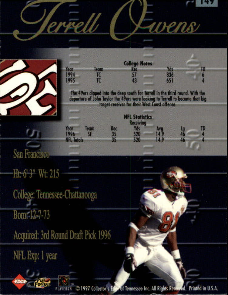 1998 Collector's Edge Advantage 50-point #149 Terrell Owens back image