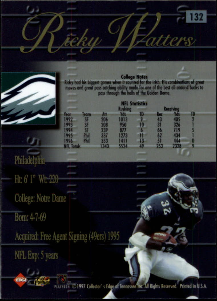 1998 Collector's Edge Advantage Silver #132 Ricky Watters back image