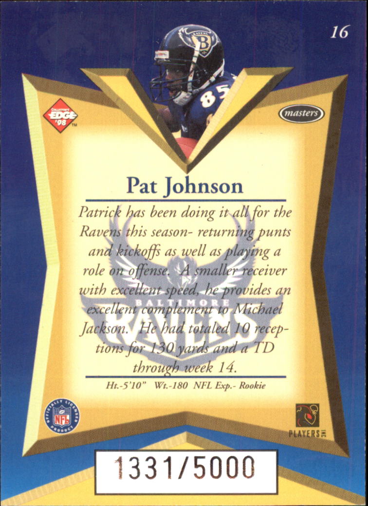 1998 Collector's Edge Masters #16 Pat Johnson RC back image