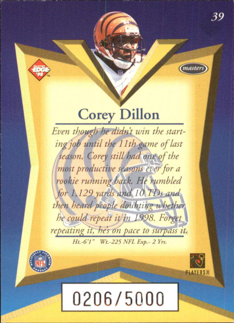 1998 Collector's Edge Masters #39 Corey Dillon back image
