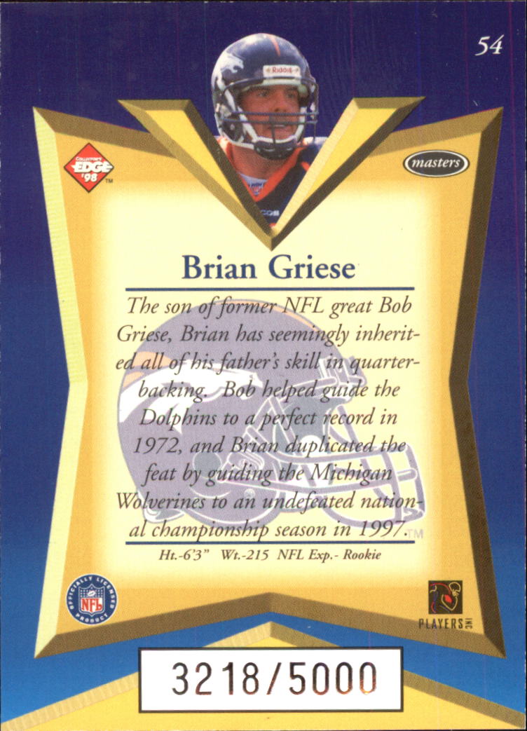 1998 Collector's Edge Masters #54 Brian Griese RC back image