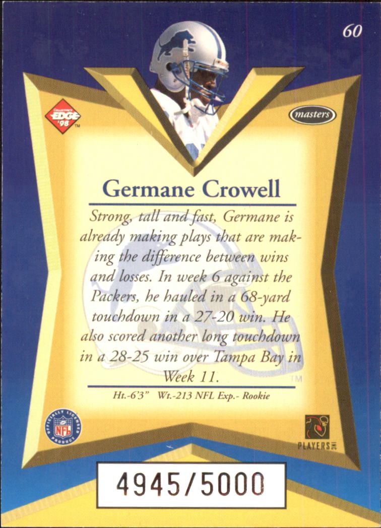 1998 Collector's Edge Masters #60 Germane Crowell RC back image