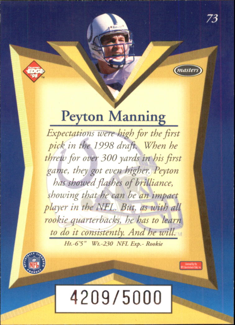 1998 Collector's Edge Masters #73 Peyton Manning RC back image