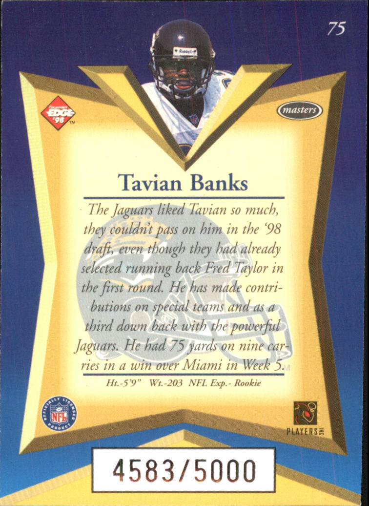 1998 Collector's Edge Masters #75 Tavian Banks RC back image