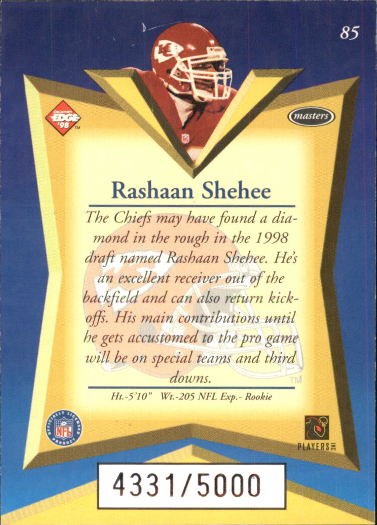 1998 Collector's Edge Masters #85 Rashaan Shehee RC back image