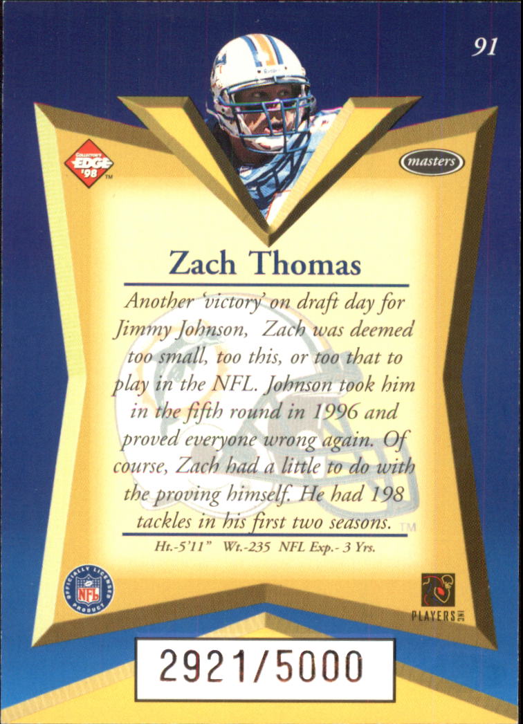 1998 Collector's Edge Masters #91 Zach Thomas back image