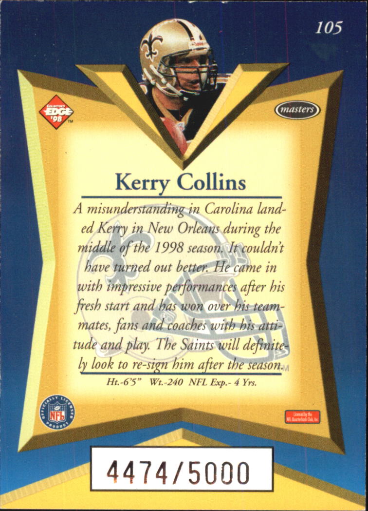 1998 Collector's Edge Masters #105 Kerry Collins back image