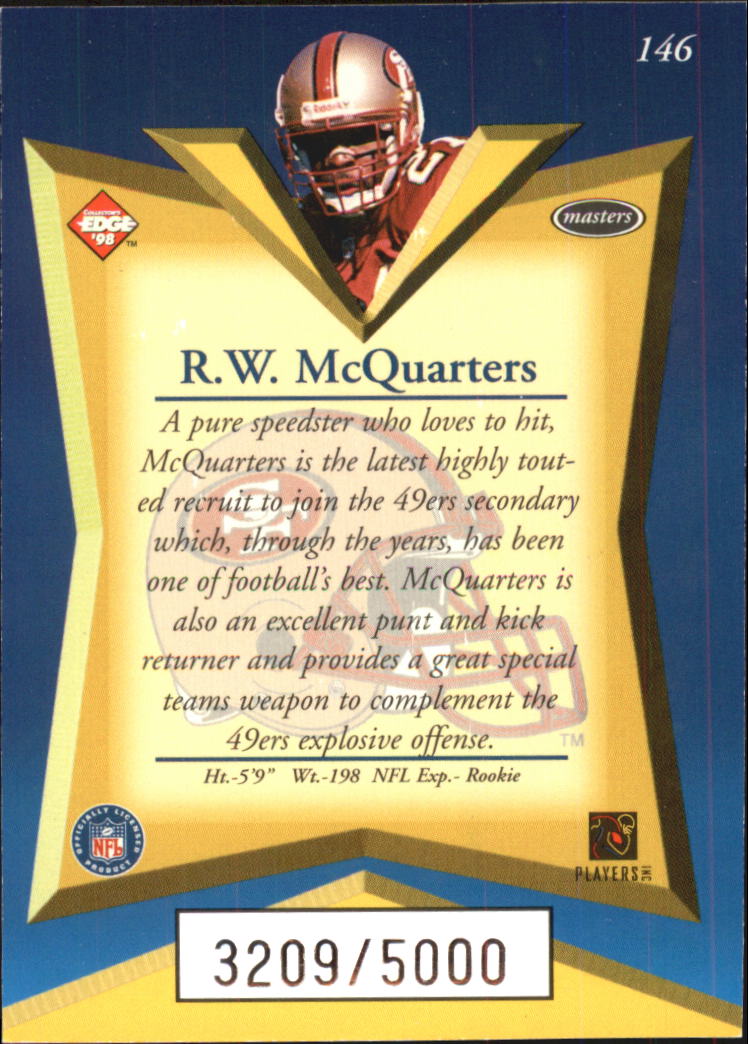 1998 Collector's Edge Masters #146 R.W. McQuarters RC back image