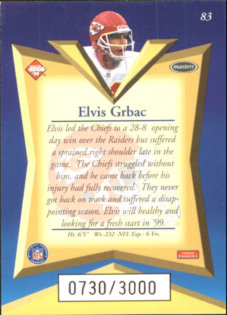 1998 Collector's Edge Masters 50-point #83 Elvis Grbac back image
