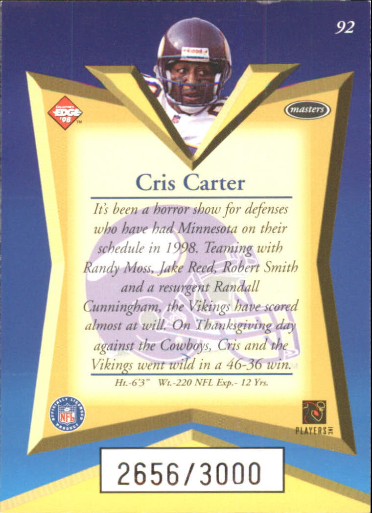 1998 Collector's Edge Masters 50-point #92 Cris Carter back image