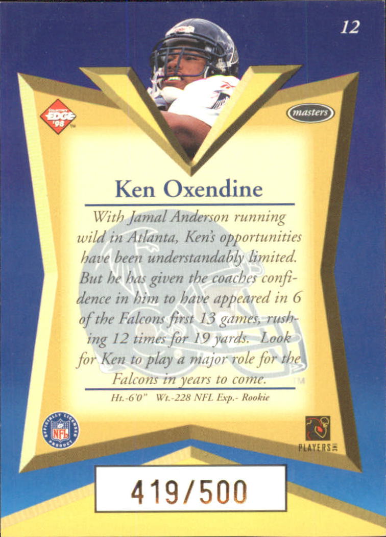 1998 Collector's Edge Masters Gold Redemption 500 #12 Ken Oxendine back image