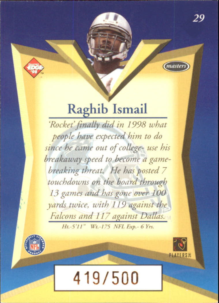 1998 Collector's Edge Masters Gold Redemption 500 #29 Rocket Ismail back image