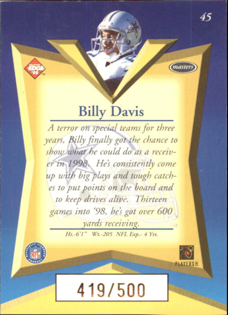 1998 Collector's Edge Masters Gold Redemption 500 #45 Billy Davis back image