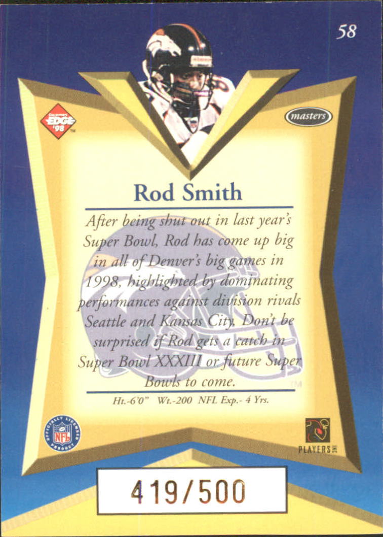 1998 Collector's Edge Masters Gold Redemption 500 #58 Rod Smith back image