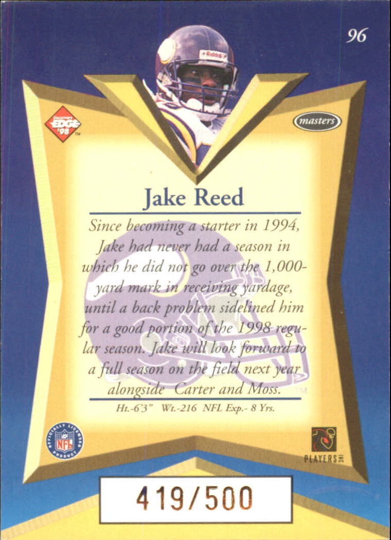 1998 Collector's Edge Masters Gold Redemption 500 #96 Jake Reed back image