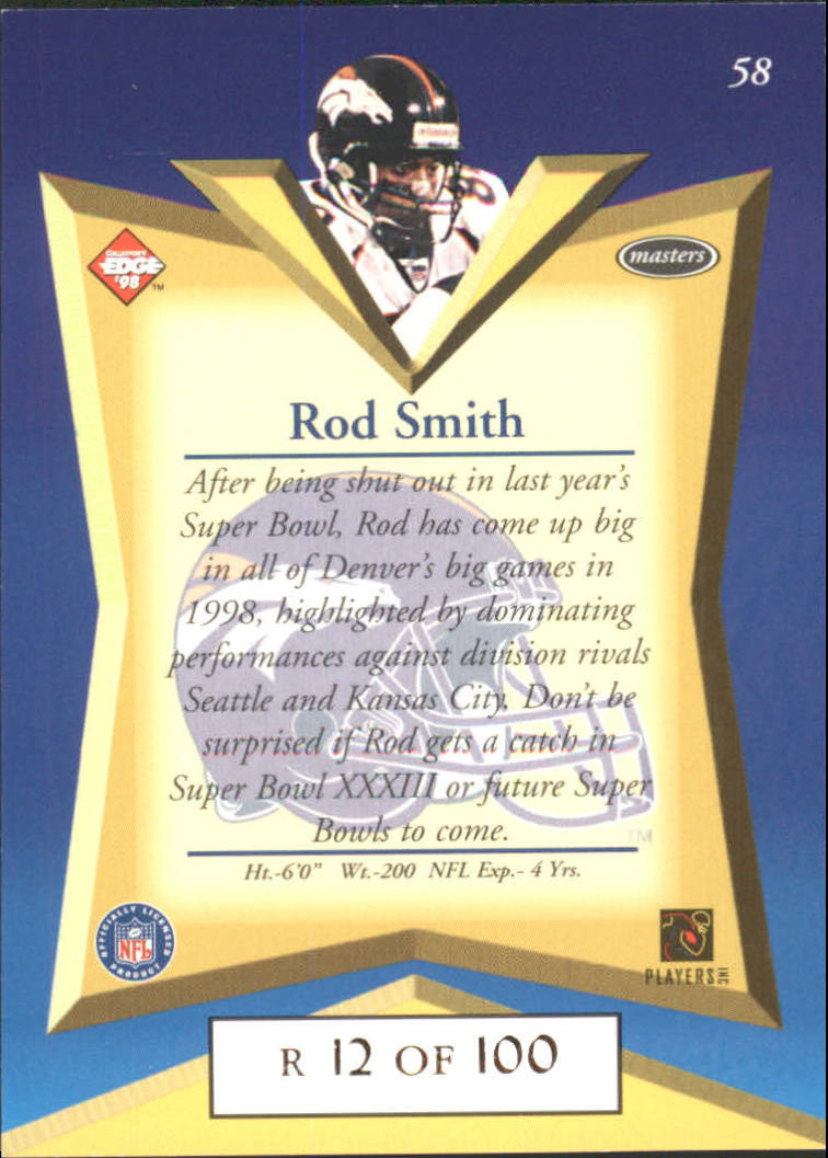 1998 Collector's Edge Masters Gold Redemption 100 #58 Rod Smith back image