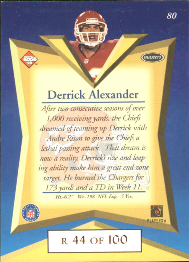 1998 Collector's Edge Masters Gold Redemption 100 #80 Derrick Alexander back image