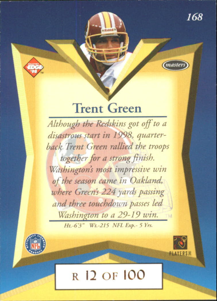 1998 Collector's Edge Masters Gold Redemption 100 #168 Trent Green back image