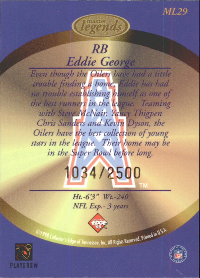 1998 Collector's Edge Masters Legends #ML29 Eddie George back image