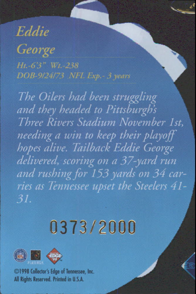 1998 Collector's Edge Masters Main Event #ME12 Eddie George back image