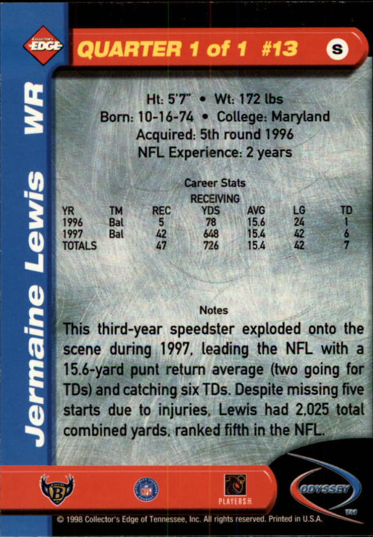 1998 Collector's Edge Odyssey #13 Jermaine Lewis back image
