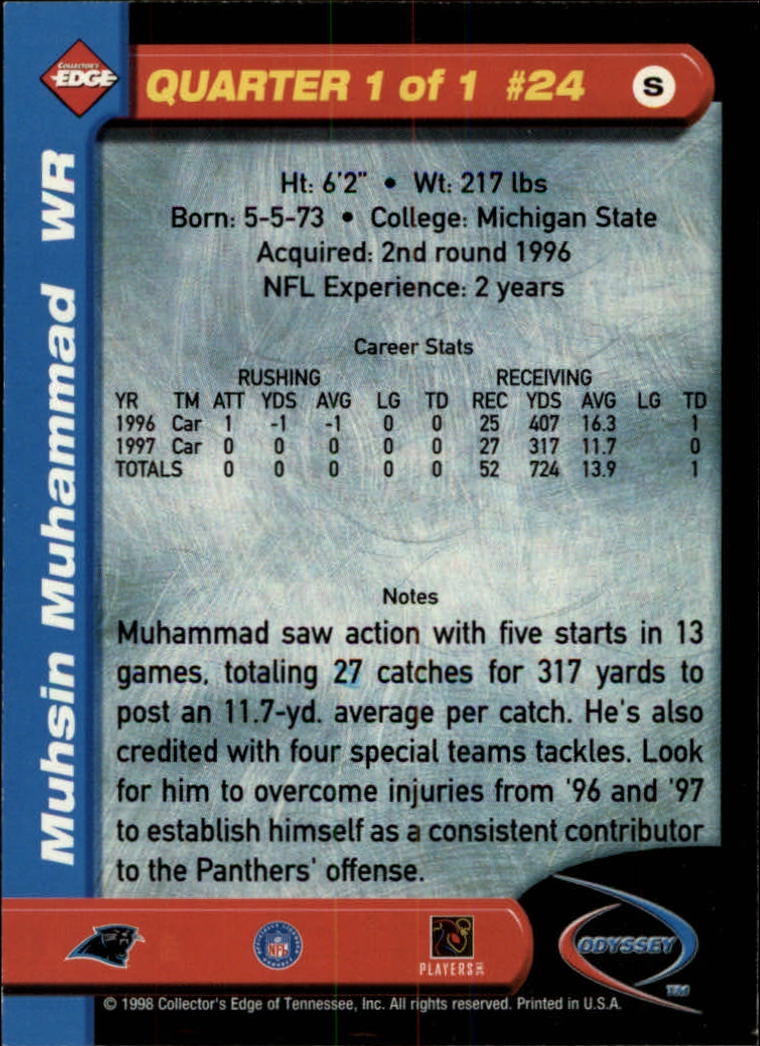 1998 Collector's Edge Odyssey #24 Muhsin Muhammad back image