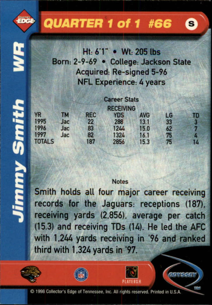 1998 Collector's Edge Odyssey #66 Jimmy Smith back image