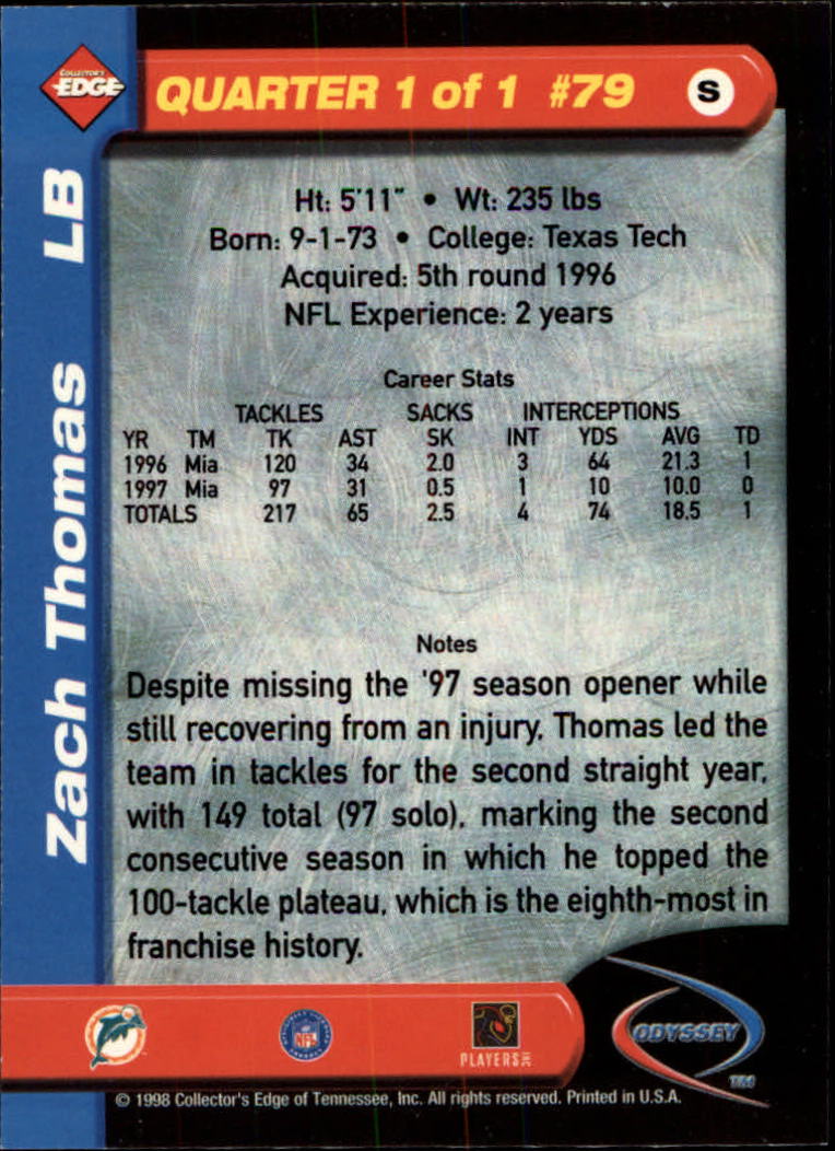 1998 Collector's Edge Odyssey #79 Zach Thomas back image