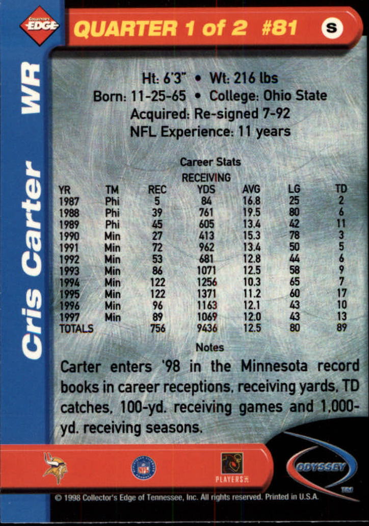 B5934- 1998 Collector's Edge Odyssey FB Asst Cards -You Pick- 15+ FREE US SHIP - Picture 125 of 361