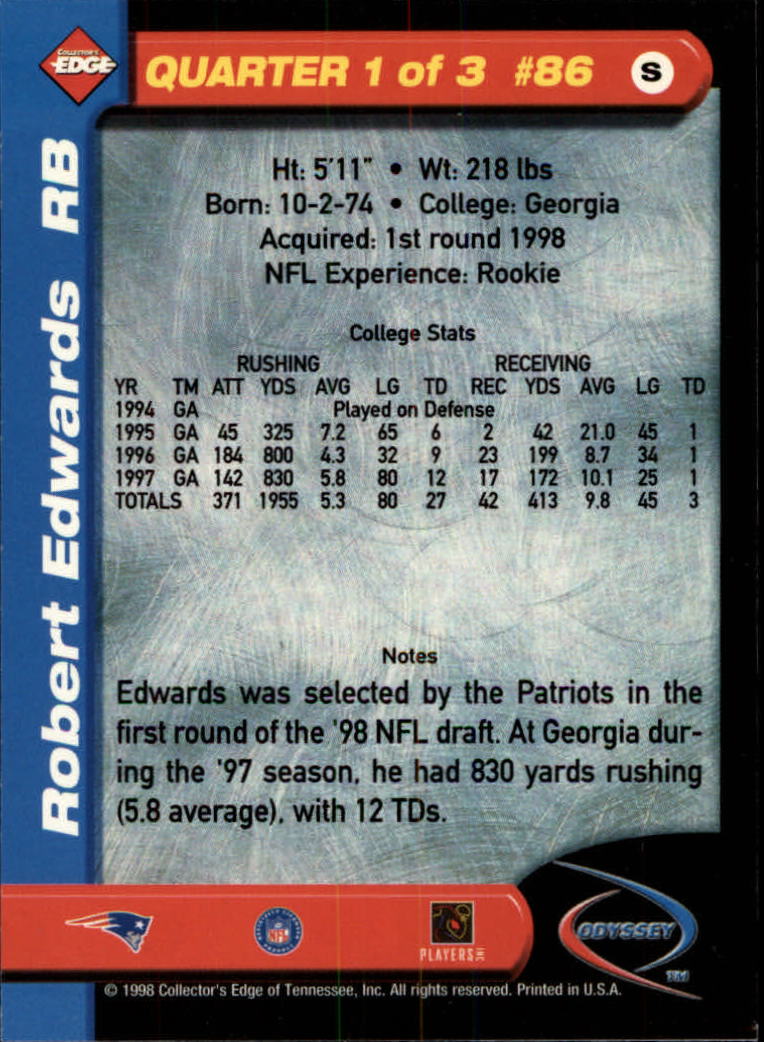 1998 Collector's Edge Odyssey #86 Robert Edwards RC back image